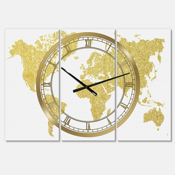 Designart 'Golden Map Of The Earth' Large Fashion Wall Clock
