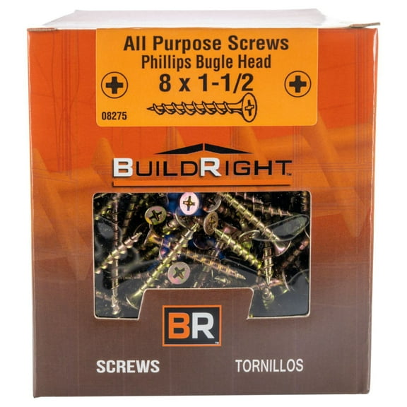 #8 x 1-1/2" Zinc Plated Steel Coarse Thread Phillips Bugle Head All Purpose Screws MMSBS-055