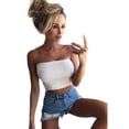 thumbnail image 2 of Women Strapless Bandeau Wrap Bra Tops Elastic Blouse, S, White, 2 of 9