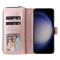 thumbnail image 3 of Dteck Case Compatible with Samsung Galaxy S24,Magnetic Leather Wallet Case with 9 Card Slots Stand RFID Blocking Premium Zipper Protective Flip Leather Phone Cover with Wrist Strap,Rosegold, 3 of 5
