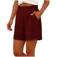 thumbnail image 3 of VBVC Women's High Waisted Wide Leg Shorts,Ruched Waist Casual Dressy Shorts For Women,Ladies Lightweight Summer Office Beach Shorts with Pockets,Wine,S-2XL, 3 of 7