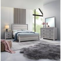 Contemporary Rustic 5Pc Queen Upholstered Bed Gray Wooden Bedroom Furniture Set