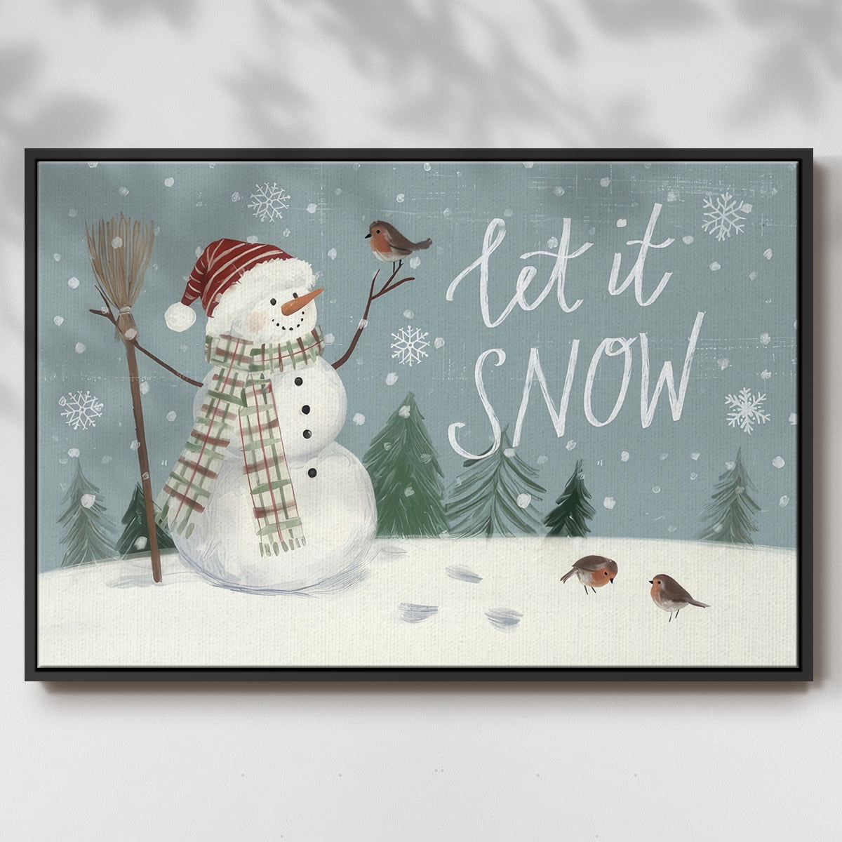 Jolly Snowman Collection A - Framed Gallery Wrapped Holiday Canvas - 25 x 37 - Black Frame