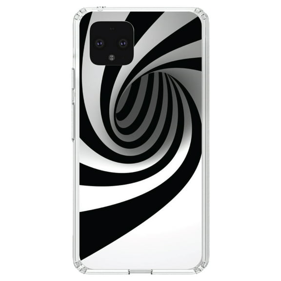 DistinctInk Clear Shockproof Hybrid Case for Google Pixel 4 XL (6.3" Screen) - TPU Bumper, Acrylic Back, Tempered Glass Screen Protector - Black White Swirl Vortex Geometric