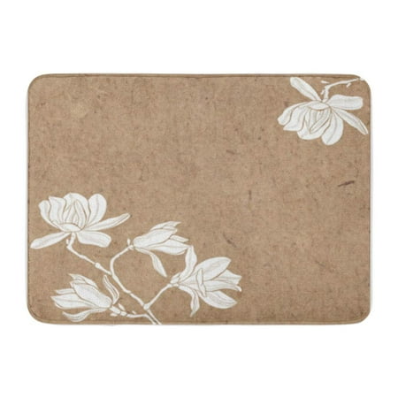 Magnolia Silhouette (KDAGR Brown Nature Floral Magnolia White Silhouettes of Flowers on Kraft Branch Doormat Floor Rug Bath Mat 30x18)