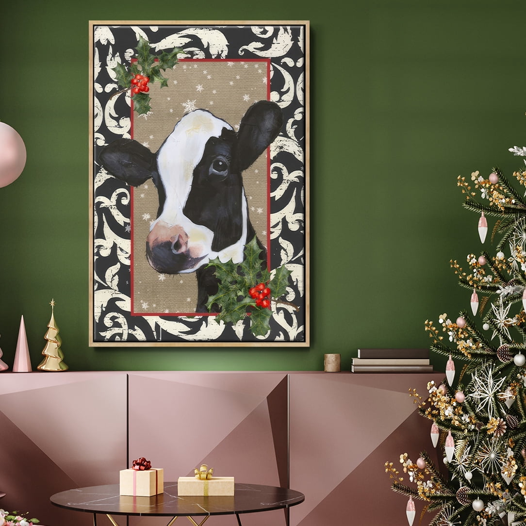 County Christmas Farm I - Framed Gallery Wrapped Holiday Canvas - 25 x 37 - Natural Wood Frame