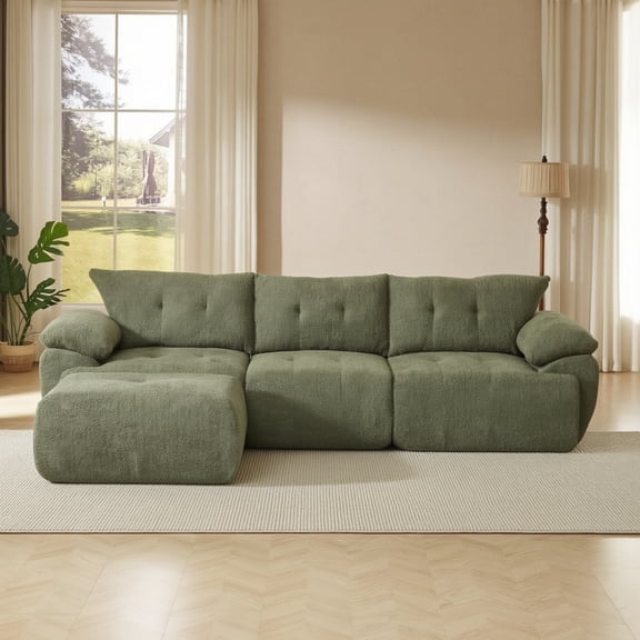 Vinform 115" Modular Sectional Sofa, L‑Shaped Boneless Cloud Couch with Removable Ottoman for Living Room, No Assembly Required, Green