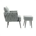 thumbnail image 3 of Modern Accent Chair with Ottoman and Pillow, Linen Upholstered Living Room Chairs with Woven Backrest and Thick Cushion, Comfy Single Armchair for Living Room, Bedroom, Office, Light Gray, 3 of 7