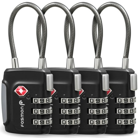 Fosmon TSA Approved Cable Luggage Locks, (4 Pack) 3 Digit Combination with Alloy Body  - (Best Tsa Luggage Lock)