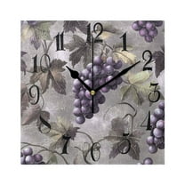Grapes Leaves Wall Clock Decorative Square Silent Non-Ticking Operated Clocks Aesthetic for Bedroom Living Room