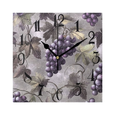 Grapes Leaves Wall Clock Decorative Square Silent Non-Ticking Operated Clocks Aesthetic for Bedroom Living Room