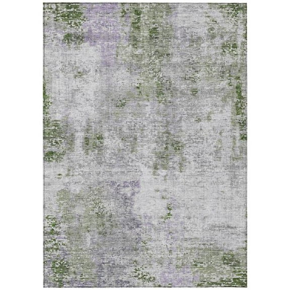 HomeRoots 587878 3 x 5 ft. Abstract Washable Indoor & Outdoor Rectangle Area Rug, Olive Green & Gray