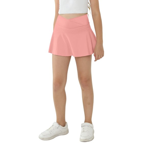 Girls Children Sport Cross Solid High Waist Sport Tennis Skirt Work Active Skort