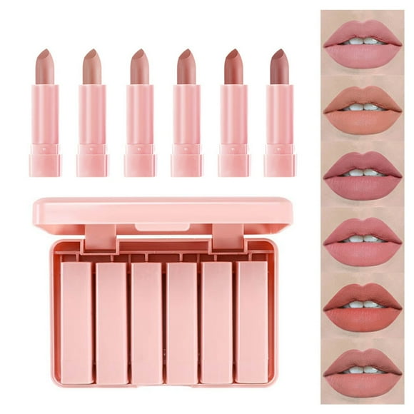 6 Colors Pink Lip Gloss Lipstick Mini Cute Little Strawberry Nude Lipstick Waterproof Long Lasting Lipstick Lip Gloss Lipstick