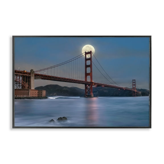 Stupell Industries Moonlit Bridge Landmark Scenic & Cityscapes Painting Black Framed Art Print Wall Art, 18 x 12