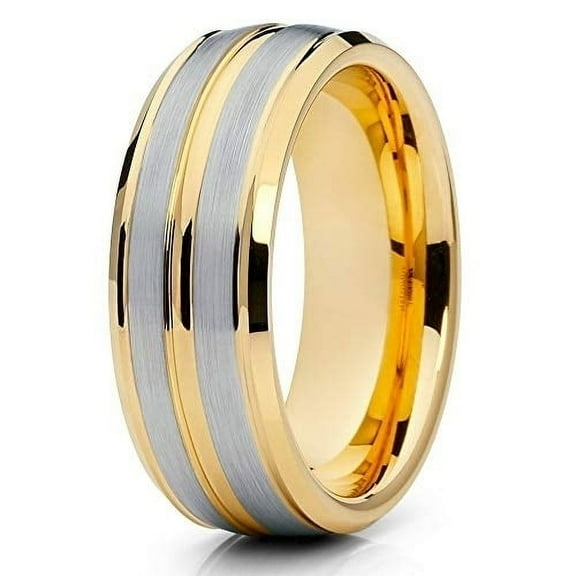 Silly Kings 8mm Yellow Gold Tungsten Carbide Wedding Band Comfort Fit Mens Ring Classic Design