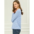 thumbnail image 4 of INSPIRE CHIC Women's Striped Long Sleeves Peter Pan Collar Contrast Tops, 4 of 6