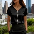 thumbnail image 1 of TaTaai Summer Fashion Solid Women's V Neck Short Sleeve Top, Pearl Embellished Casual Professional, Lightweight for Office Party Wedding Outfits Gift, 1 of 5