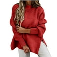 thumbnail image 1 of Gabardina para mujer Suéteres de mujer Medio cuello Suéter suelto de color sólido Top Manga larga Elegante Grueso Suéter cálido Blusa (Rojo, XL), 1 of 5