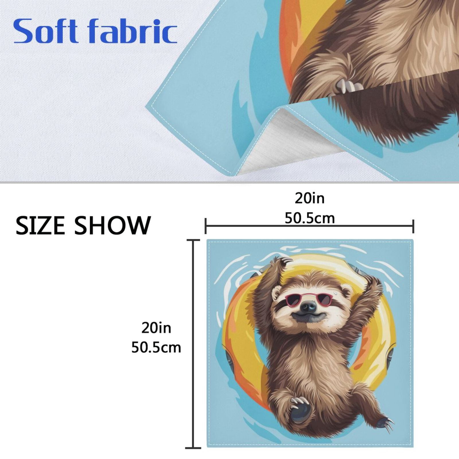 JSTEL Sloth Swimming Ring Cloth Napkins Set of 6, 20x20 Inch Washable and Reusable Napkin for Decoupage Dinner Party Everyday Use