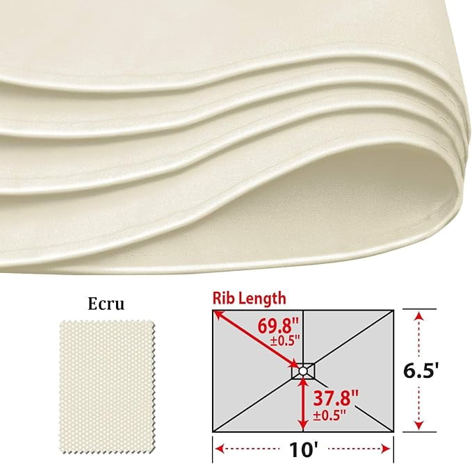 SOLAXO 6-Rib 10'x6.5' Patio Umbrella Replacement Canopy for Outdoor