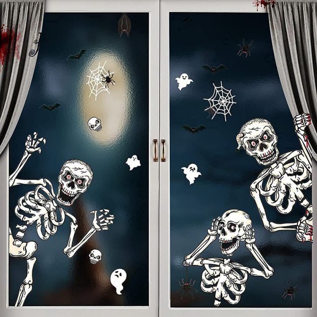 Pegatina de calavera Decoración de ventanas de Halloween, decoración de pegatinas colgantes de ventanas reutilizables, pegatina de terror PVC, escaparate de pegatinas extraíbles