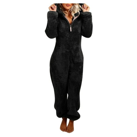 

koaiezne Women Rompe Sleepwear Pajamas Jumpsuit Sleeve Hooded Long Winter Warm Casual Women s Coat plus Size Women Sweaters Tops Elderly Women