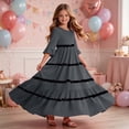 thumbnail image 6 of Girls Summer Maxi Dress Kids Striped Short Sleeve T-Shirt Dress for School Casual Dress with Pockets Dark Gray 11-12 Years, 6 of 7