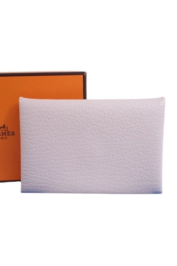 Pre-Owned HERMES Calvi business card holder/card case, mauve pere, chevre leather, women's...