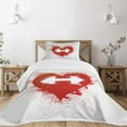 thumbnail image 3 of Ambesonne Fitness Quilted Bedspread Set 2 Pcs, Red Heart Dumbbell Art, Twin Size, Red and White, 3 of 6