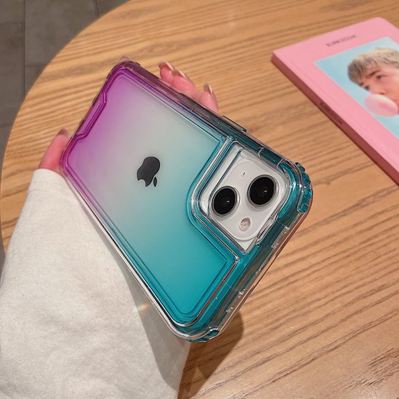 for iPhone 15 Plus Case Clear, Transparent Hybrid Crystal iPhone 15 Plus Phone Case [Hard Plastic & Soft Silicone Bumper] Acrylic Non-Yellowing Thin Slim Protective Cover for Women, Blue Purple