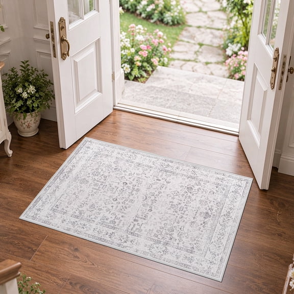FelixKing 2'x3' Area Rug Vintage Washable Non-Slip Traditional Distressed Soft Indoor Floor Carpet for Living Room Bedroom Entryway Dining Room, Gray