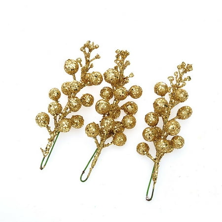 

BAOQIN Clearance！ Christmas Tree Decoration Fruit Christmas Wreath Rattan Accessories 15 Head Gold Powder Sequins Imitation Cherry Berry christmas decorations
