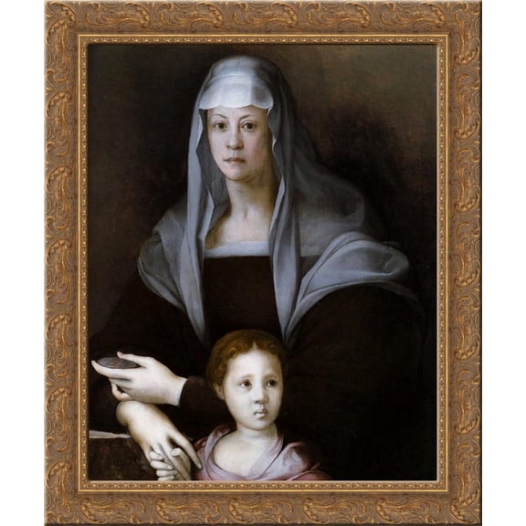 Portrait of Maria Salviati with Giulia de Medici 20x24 Gold Ornate Wood Framed Canvas Art by Pontormo, Jacopo