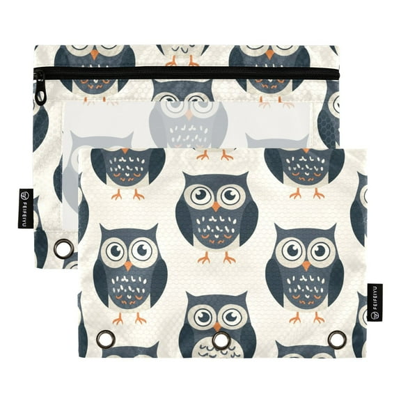 ALAZA 2 Pack Pencil Pouch Cute Owls Pencil Case for 3 Ring Binder Clear Window Pencil Bag Organizers