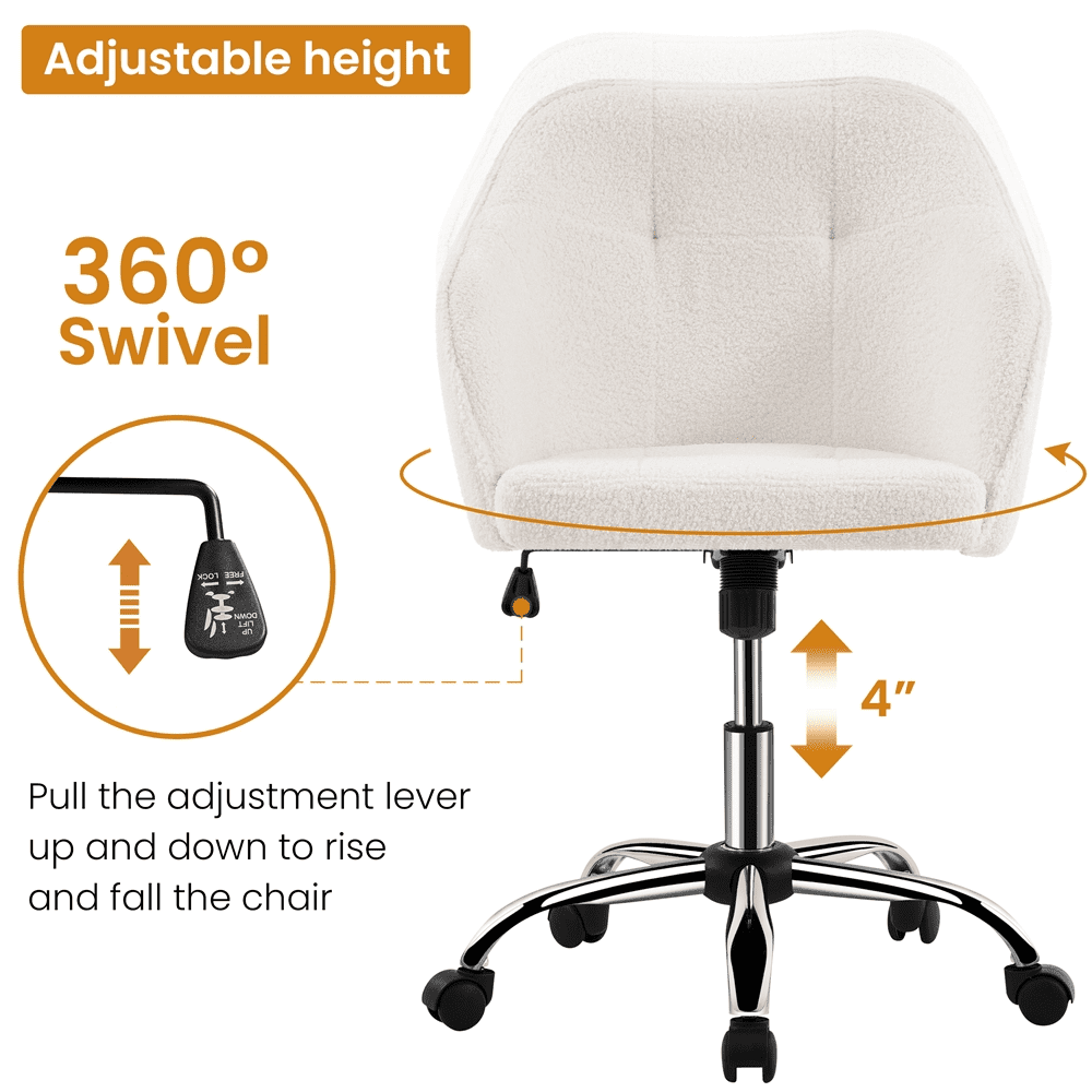 Alden Design Adjustable Swivel Velvet Desk Chair for Home Office, Ivory