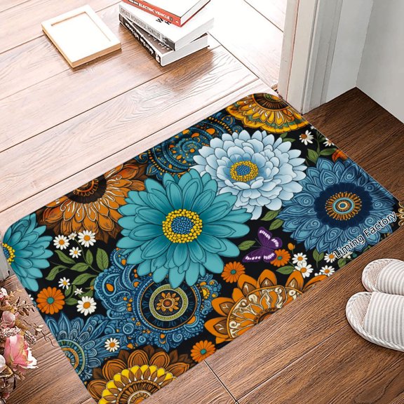 SPXUBZ Non Slip Flannel Polyester Floor Mat With Colorful Floral Pattern For Bathroom Kitchen Bedroom Decoration 31.5x19.7 inch