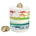 thumbnail image 1 of Island Piggy Bank, Grunge Style Inky Colorful Summer Scenery Palms Hawaiian Hibiscus Flowers, Ceramic Coin Bank Money Box for Cash Saving, 3.6" X 3.2", Multicolor, by Ambesonne, 1 of 4