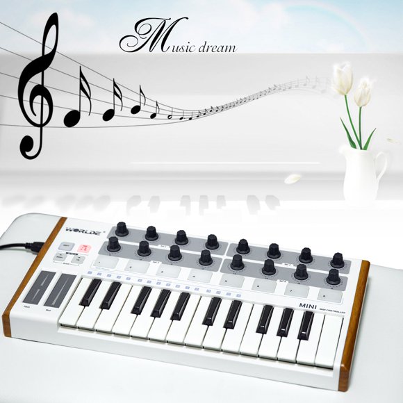 Worlde Ultra-Portable Mini Professional 25-Key USB MIDI Drum Pad and Keyboard Controller