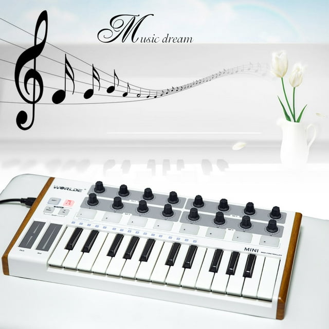 Worlde Pad de Pile Mini Professionnel Ultra-Portable 25 Touches USB MIDI et Contrôleur de Clavier