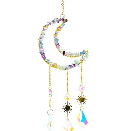 

Crafts Natural Stone Ornament Home Decor Sun Light Catcher Amethyst Wind Chimes Moon Pendant Crystal Windchime MULTICOLOR