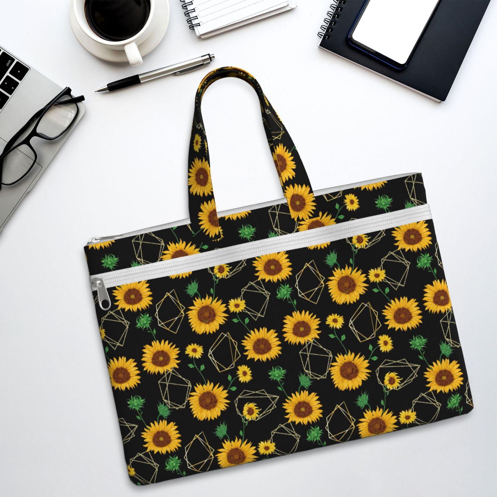 Kdxio Sunflowers3 File Tote Document Bag Business Briefcase Bag Document Organizer Tote Briefcase for Letter A4 Files Business Teacher Office Bag