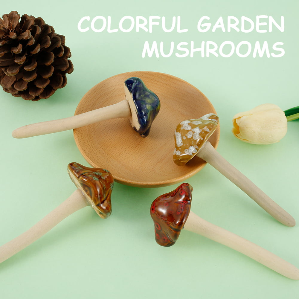 4 pcs Colorful Garden Mushrooms Ceramic Ornament for DIY Dollhouse Potting Shed 