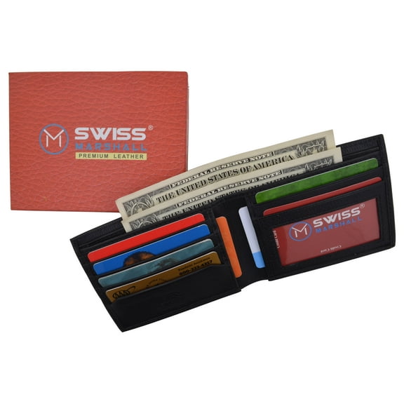 Premium Leather RFID Blocking Men's Slim Bifold Credit Card ID Wallet Black Gift Box