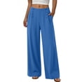 thumbnail image 5 of ZHYou No Boundarie Wide Leg Dress Pants for Women and Womens Plus High Waisted with Buttons Elastic Waist with Pockets Casual Pull On Trousers Blue Size M, 5 of 5