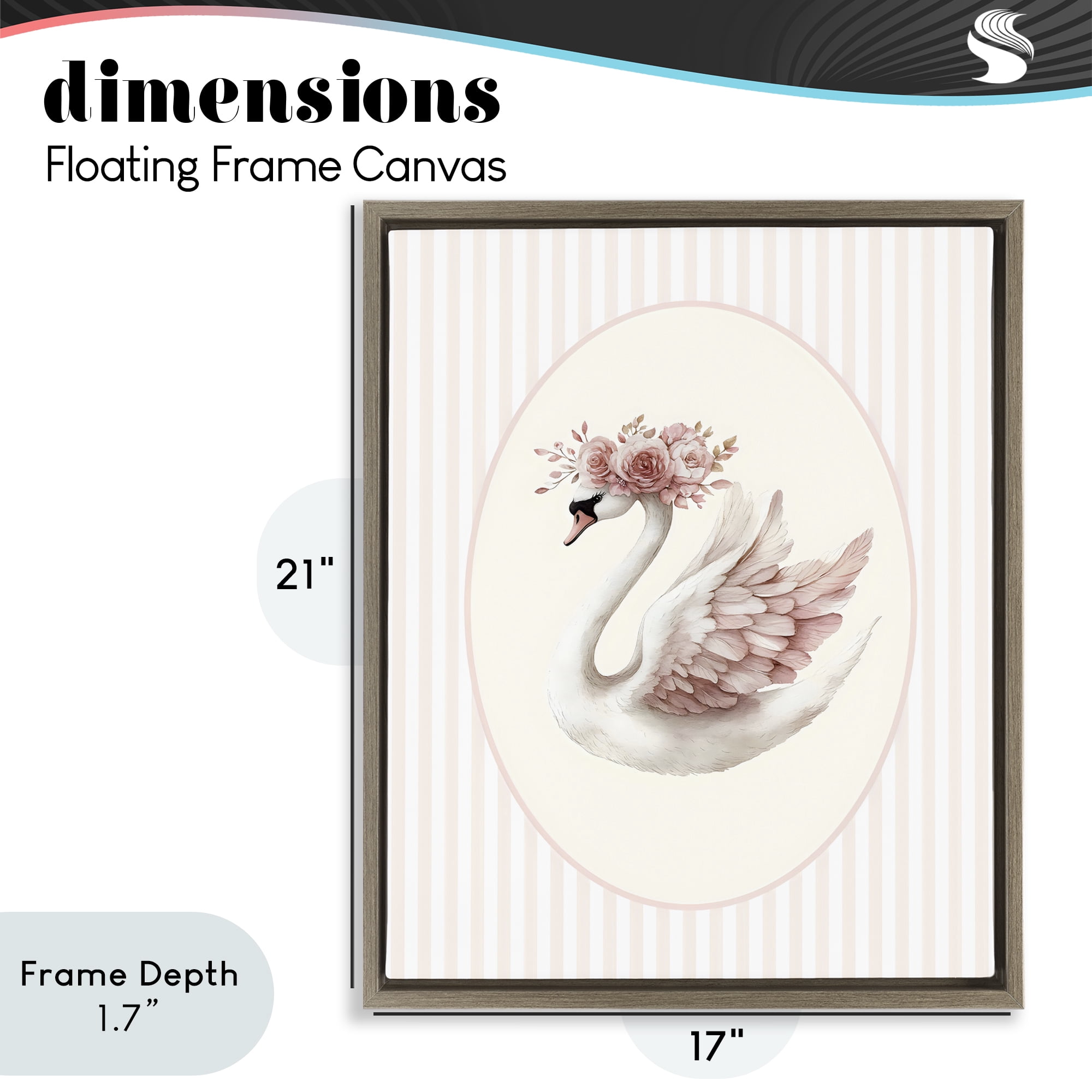 Stupell Industries Nursery Ballerina Swan Striped Brown Framed Floater Canvas Wall Art, design by LSR Design Studio