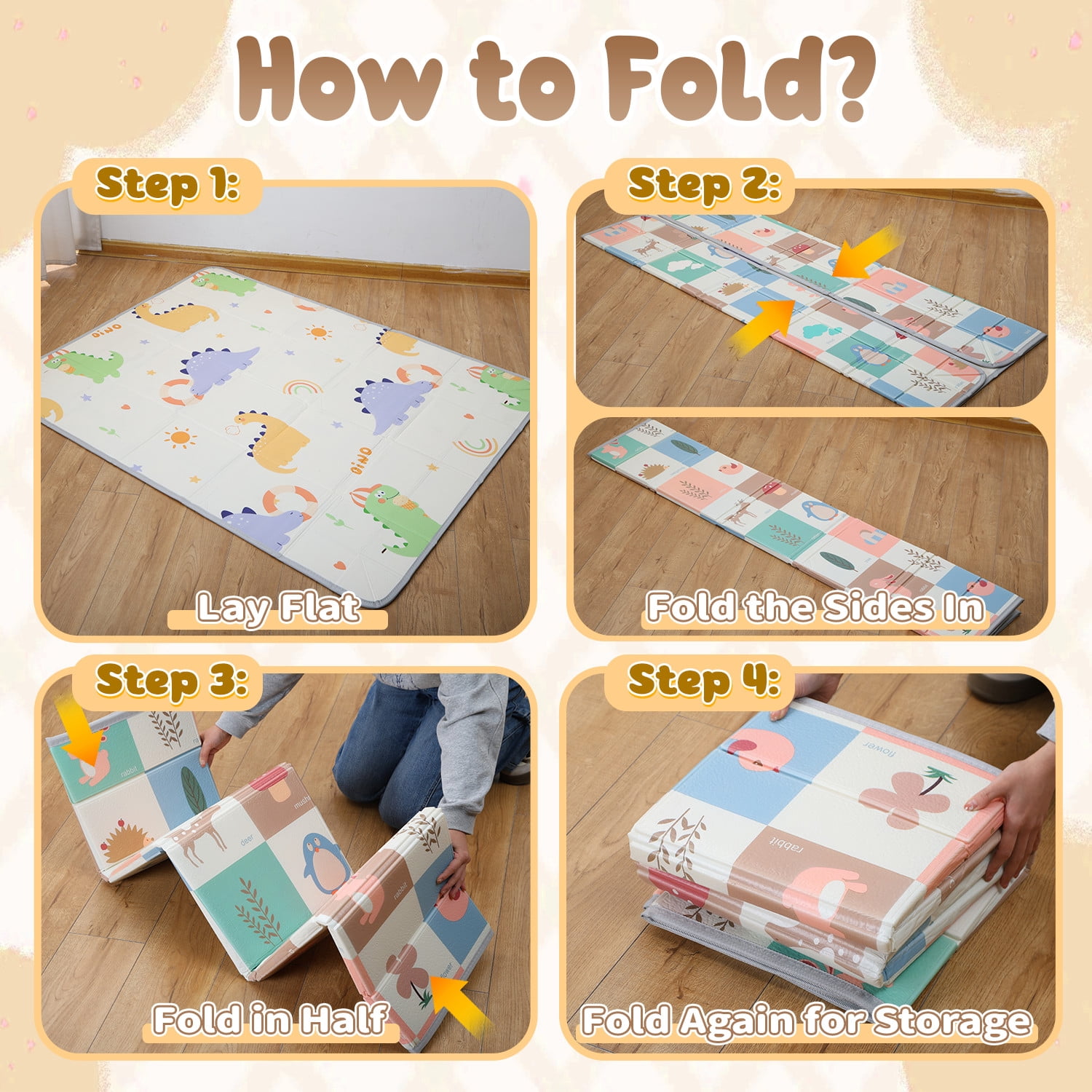 JoyStone 70 x 55 Inch Foldable Baby Play Mat with Fold-Up Sides & Storage Bag, Foam Tummy Time Mat, Infant Floor Playpen Mat for Indoor & Outdoor Use