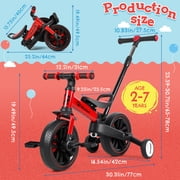 Koiauber Balance Bicycle with Push Handle 6 in 1 Folding Push Bike with Training Wheels Pedals,