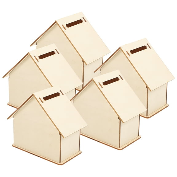 5pcs Unfinished Wooden Piggy Banks Kids DIY Coin Bank Change Container