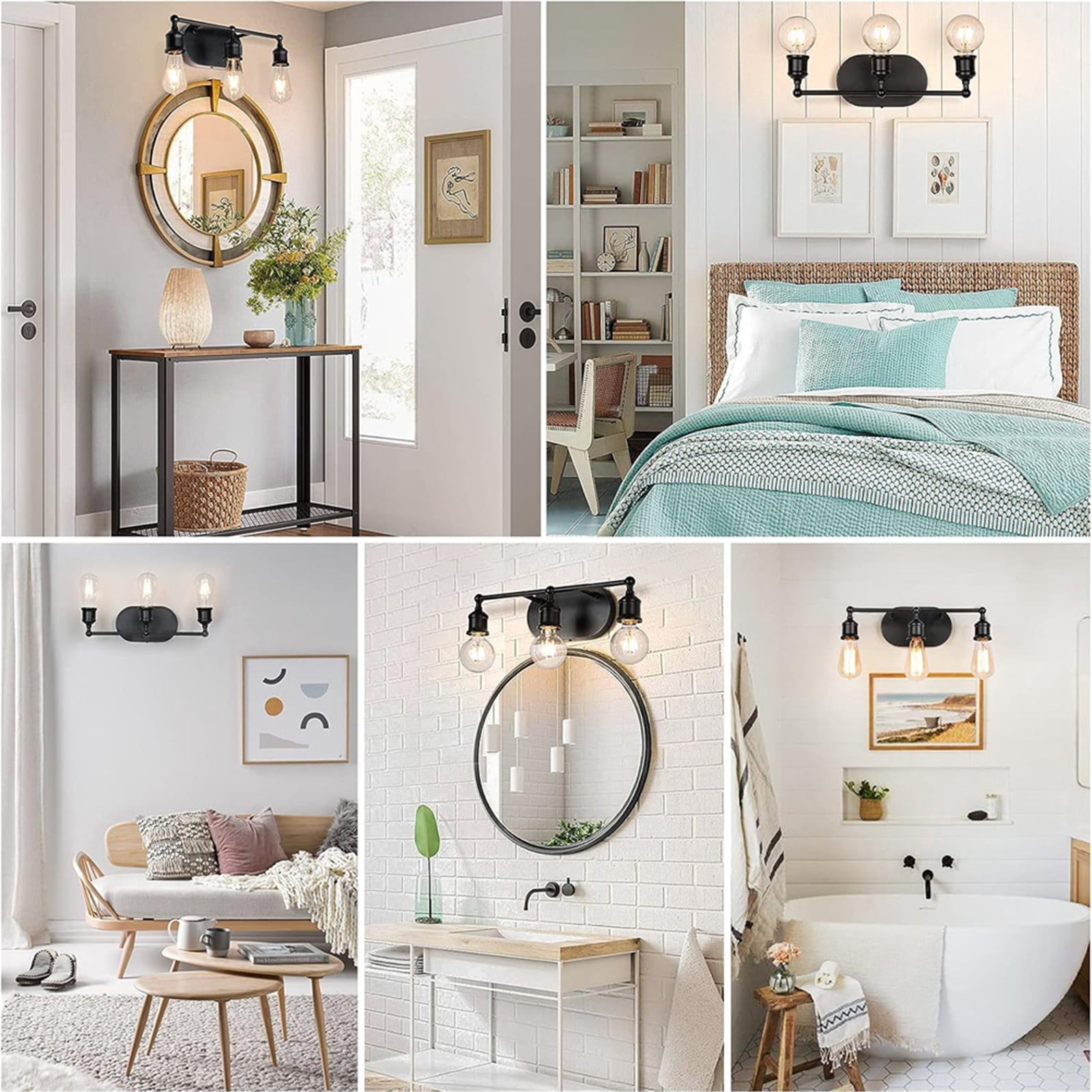 3-Light Matte Black Vanity Light Fixture, Industrial Wall Sconce with E26 Socket, Up/Down Mountable Bathroom Light (Bulb Not Included)